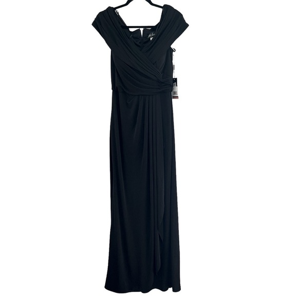 La Femme Ruched Jersey Long Gown Black Size 8 - Picture 3 of 7